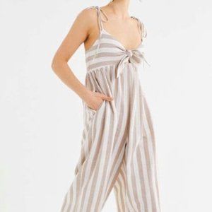 UO Janie Striped Tie-Shoulder Wide Leg Jumpsuit
